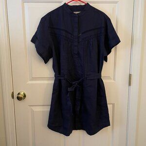 NWT Outerknown Peyton Linen Cotton Tie Dress Dark Navy Large